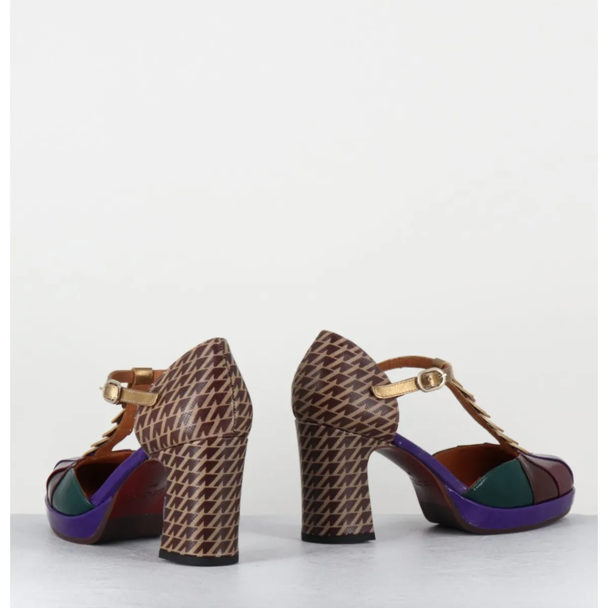 Chaussures^CHIE MIHARA Salomé à talon en cuir vernis & imprimé pied-de-poule - DAFABA45 SUCRE PURPLE
