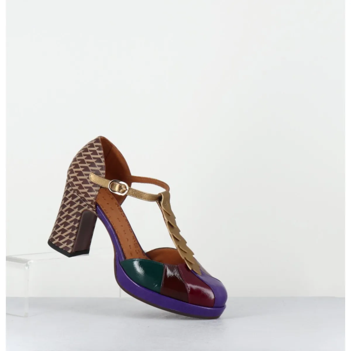 Chaussures^CHIE MIHARA Salomé à talon en cuir vernis & imprimé pied-de-poule - DAFABA45 SUCRE PURPLE