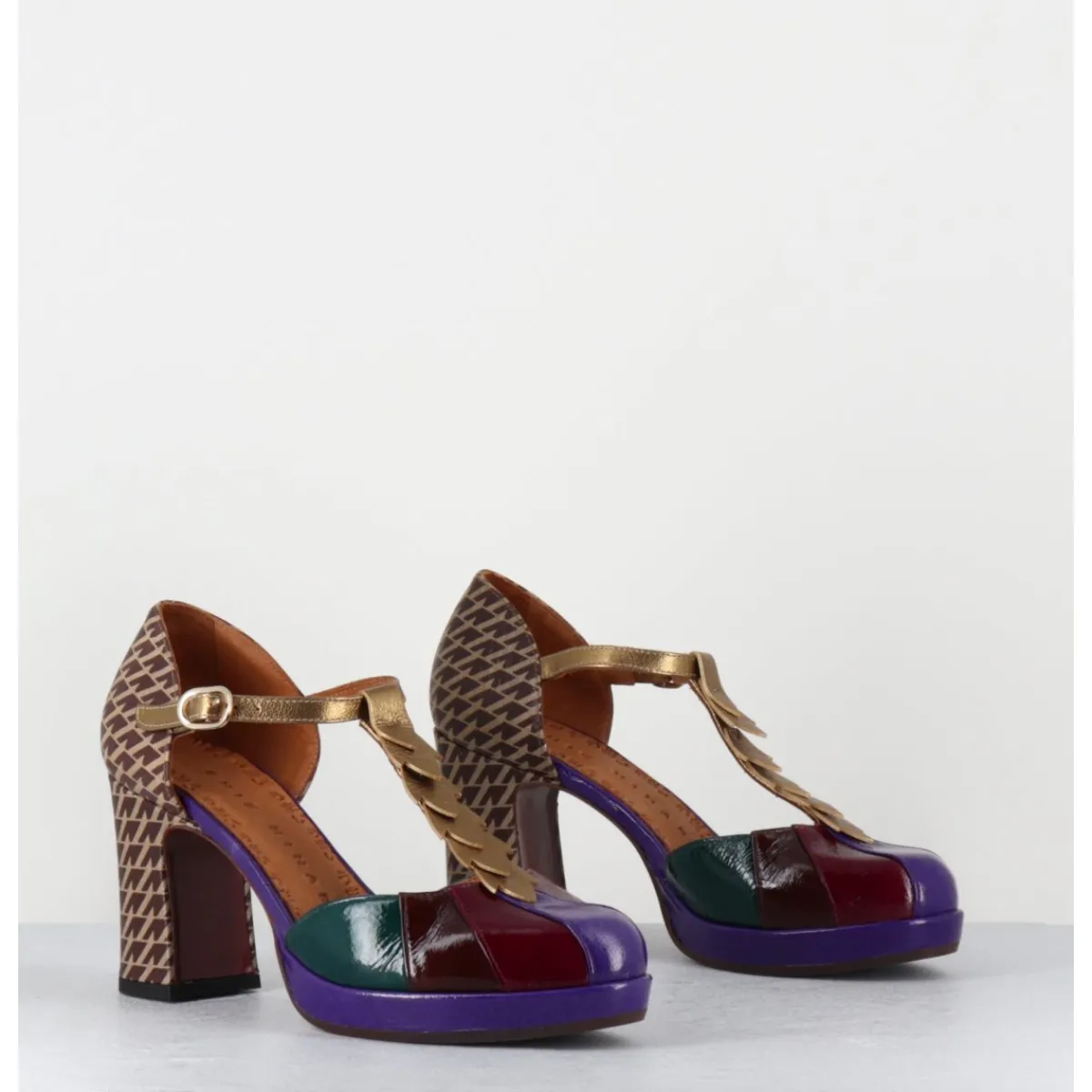 Chaussures^CHIE MIHARA Salomé à talon en cuir vernis & imprimé pied-de-poule - DAFABA45 SUCRE PURPLE