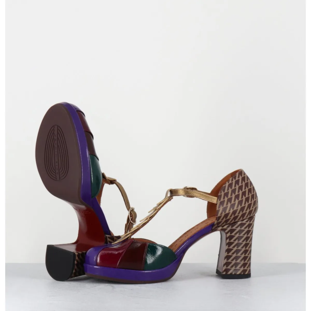 Chaussures^CHIE MIHARA Salomé à talon en cuir vernis & imprimé pied-de-poule - DAFABA45 SUCRE PURPLE