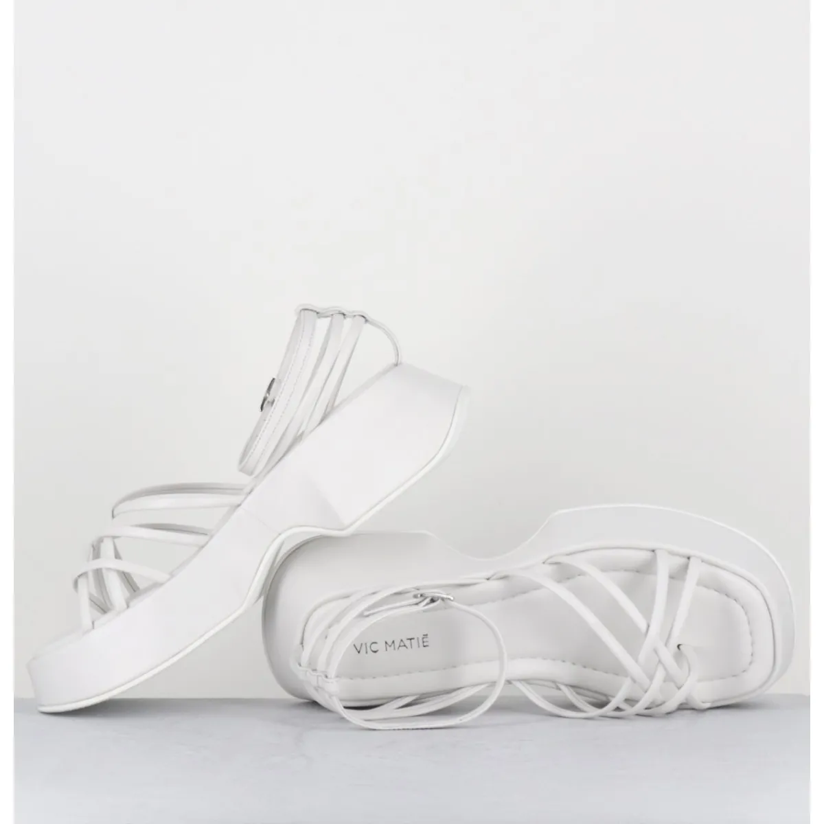 Plateformes^VIC MATIE Sandales à plateforme en cuir multi-brides - 1E1508D BONBON WHITE BLANC