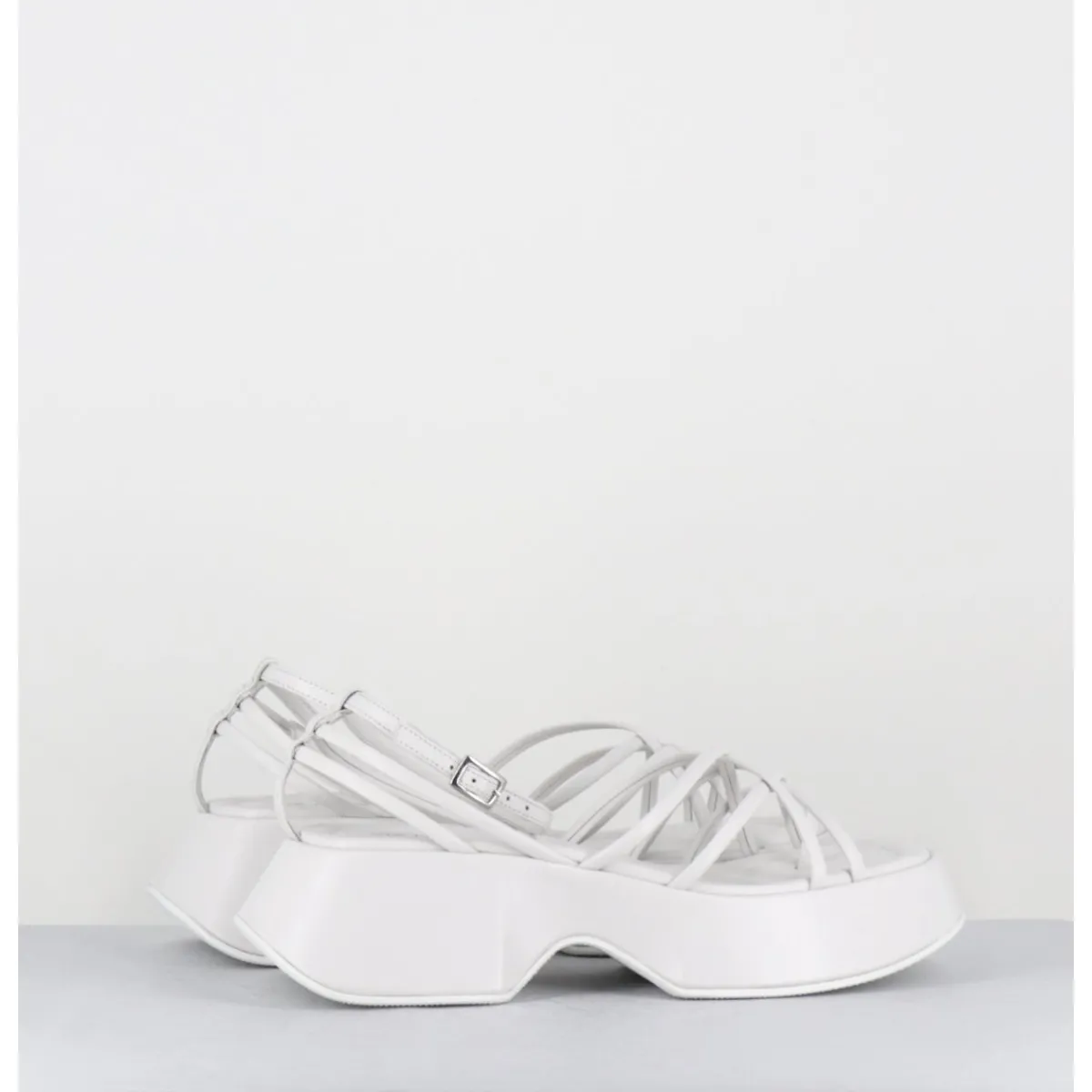 Plateformes^VIC MATIE Sandales à plateforme en cuir multi-brides - 1E1508D BONBON WHITE BLANC