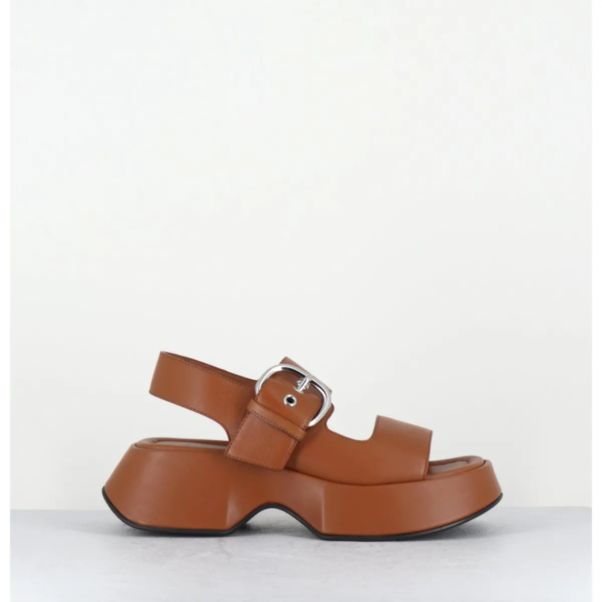 Plateformes^VIC MATIE Sandales à plateforme en cuir & boucle argent - 1E1500D TRAVEL TOBACCO CAMEL