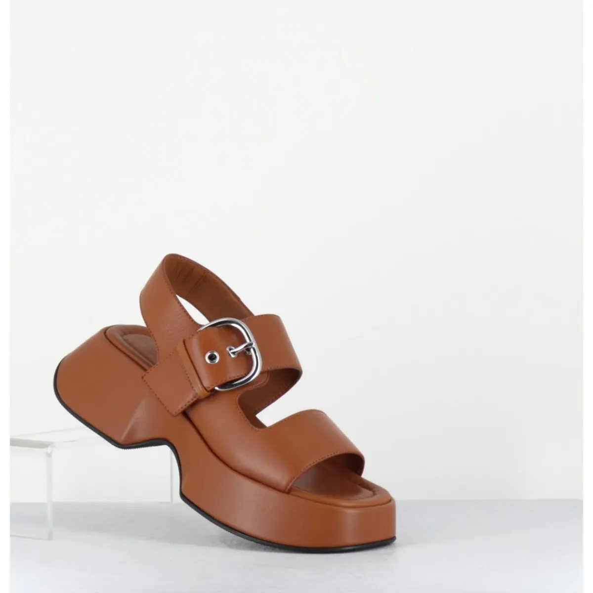 Plateformes^VIC MATIE Sandales à plateforme en cuir & boucle argent - 1E1500D TRAVEL TOBACCO CAMEL