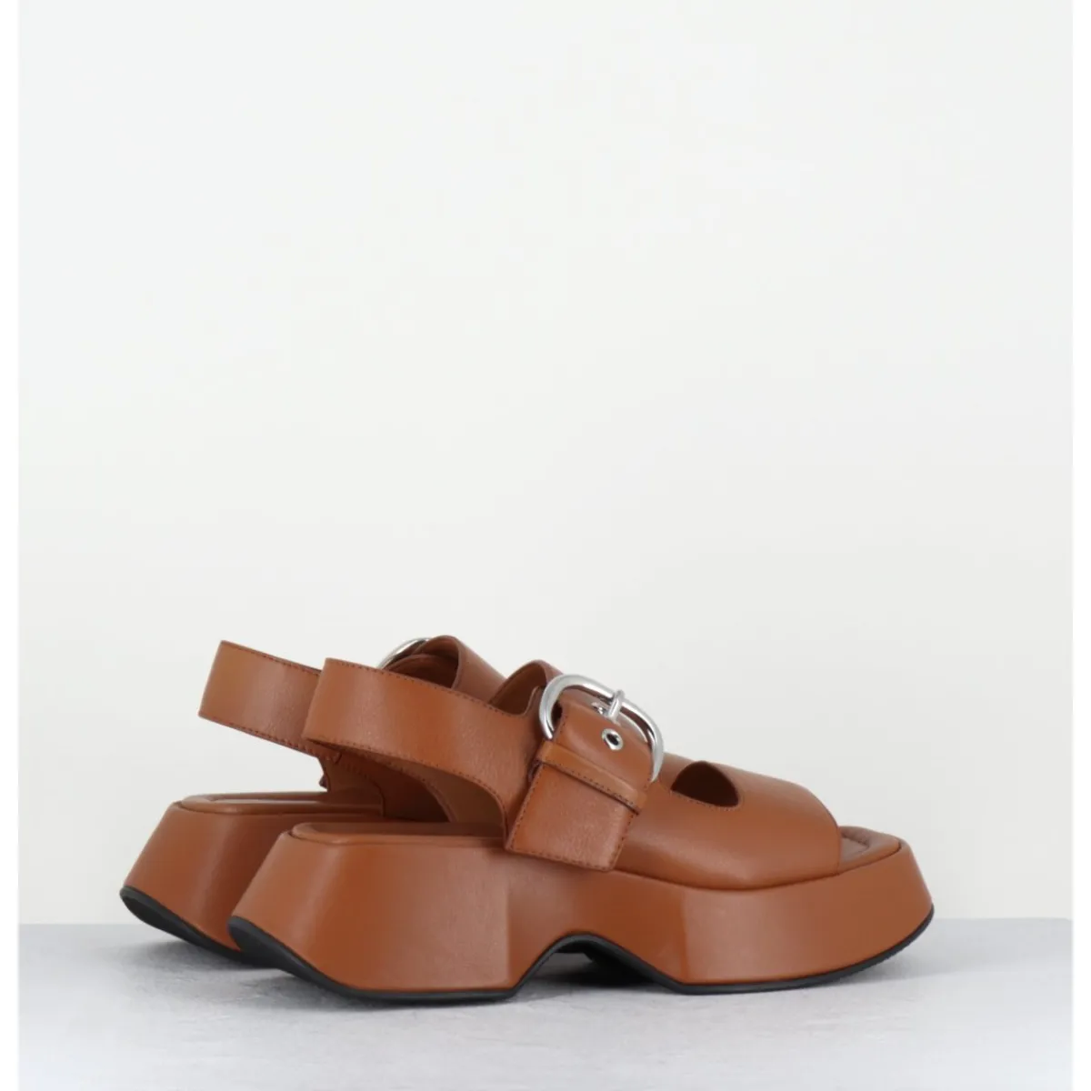 Plateformes^VIC MATIE Sandales à plateforme en cuir & boucle argent - 1E1500D TRAVEL TOBACCO CAMEL