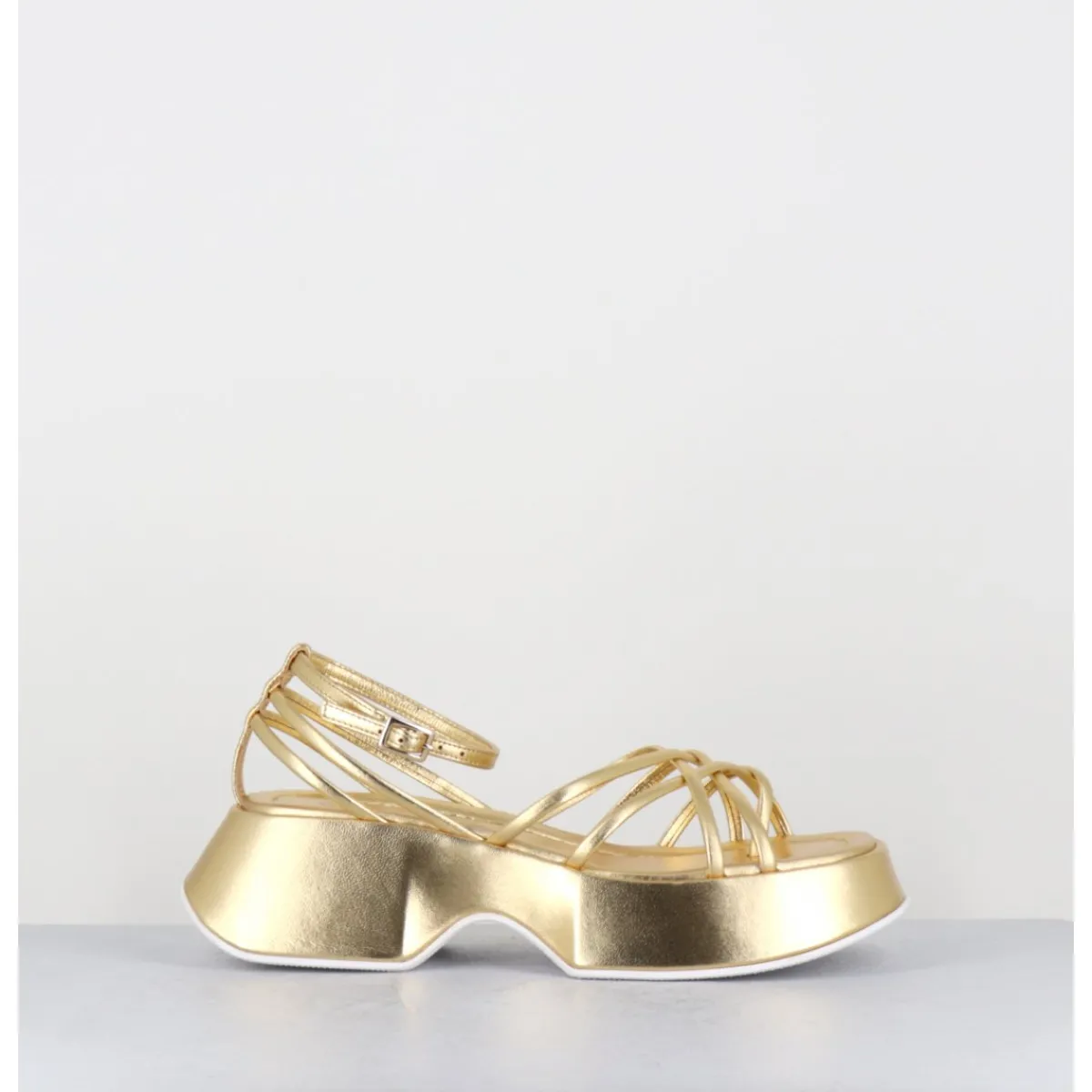 Plateformes^VIC MATIE Sandales à plateforme en cuir métallisé doré multi-brides - 1E1508D SAND GOLD DORE