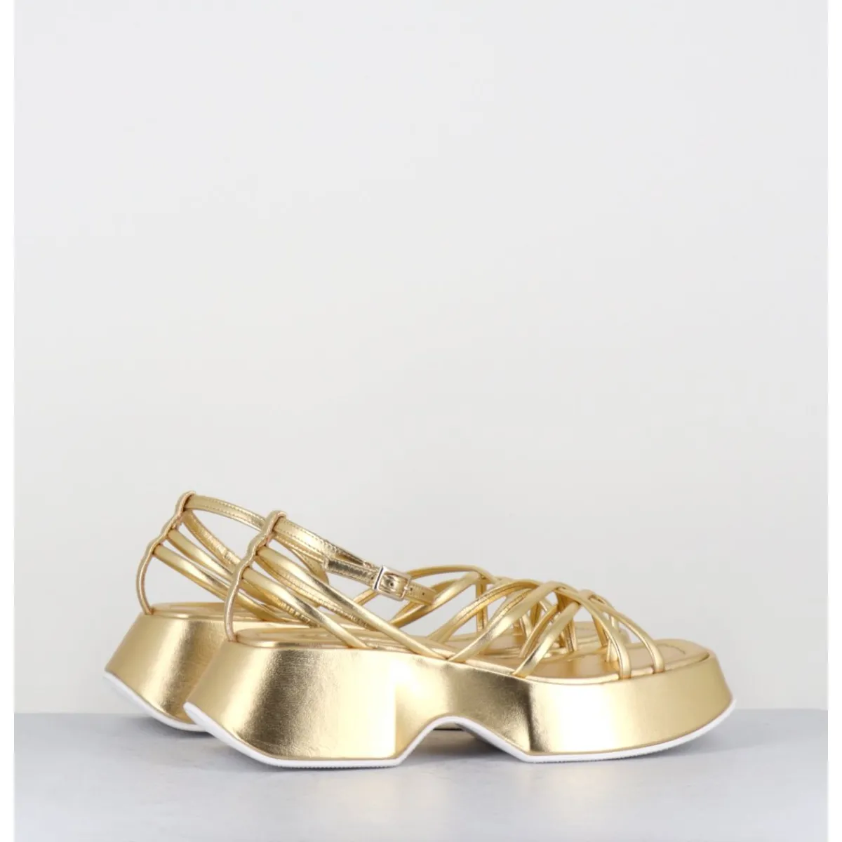 Plateformes^VIC MATIE Sandales à plateforme en cuir métallisé doré multi-brides - 1E1508D SAND GOLD DORE