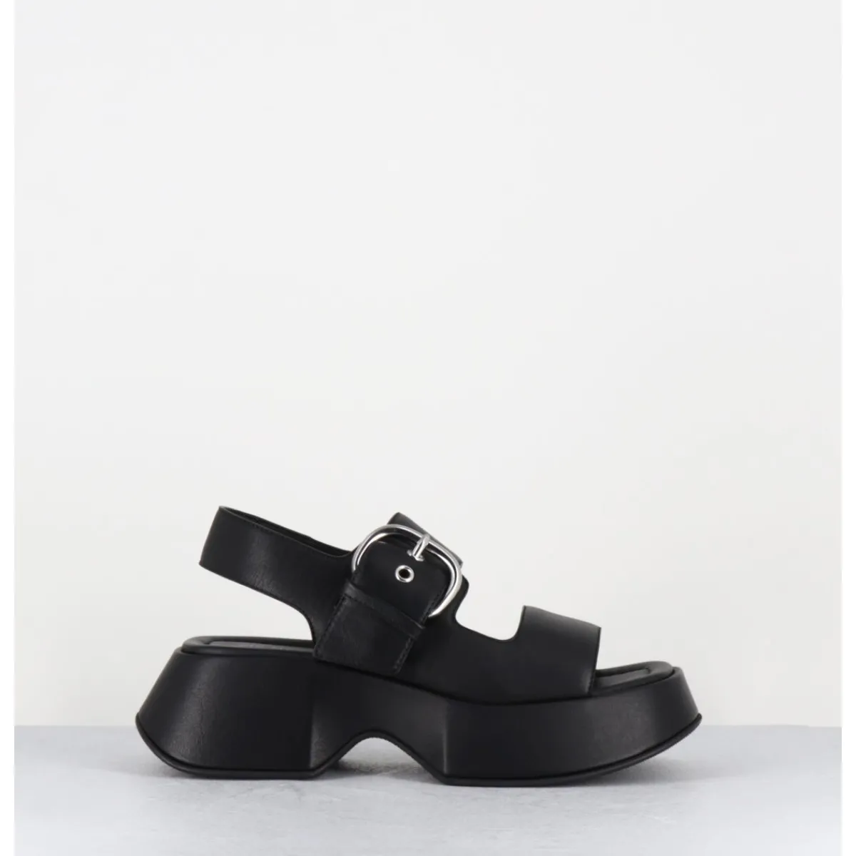 Plateformes^VIC MATIE Sandales à plateforme en cuir & boucle argent - 1E1500D TRAVEL BLACK NOIR
