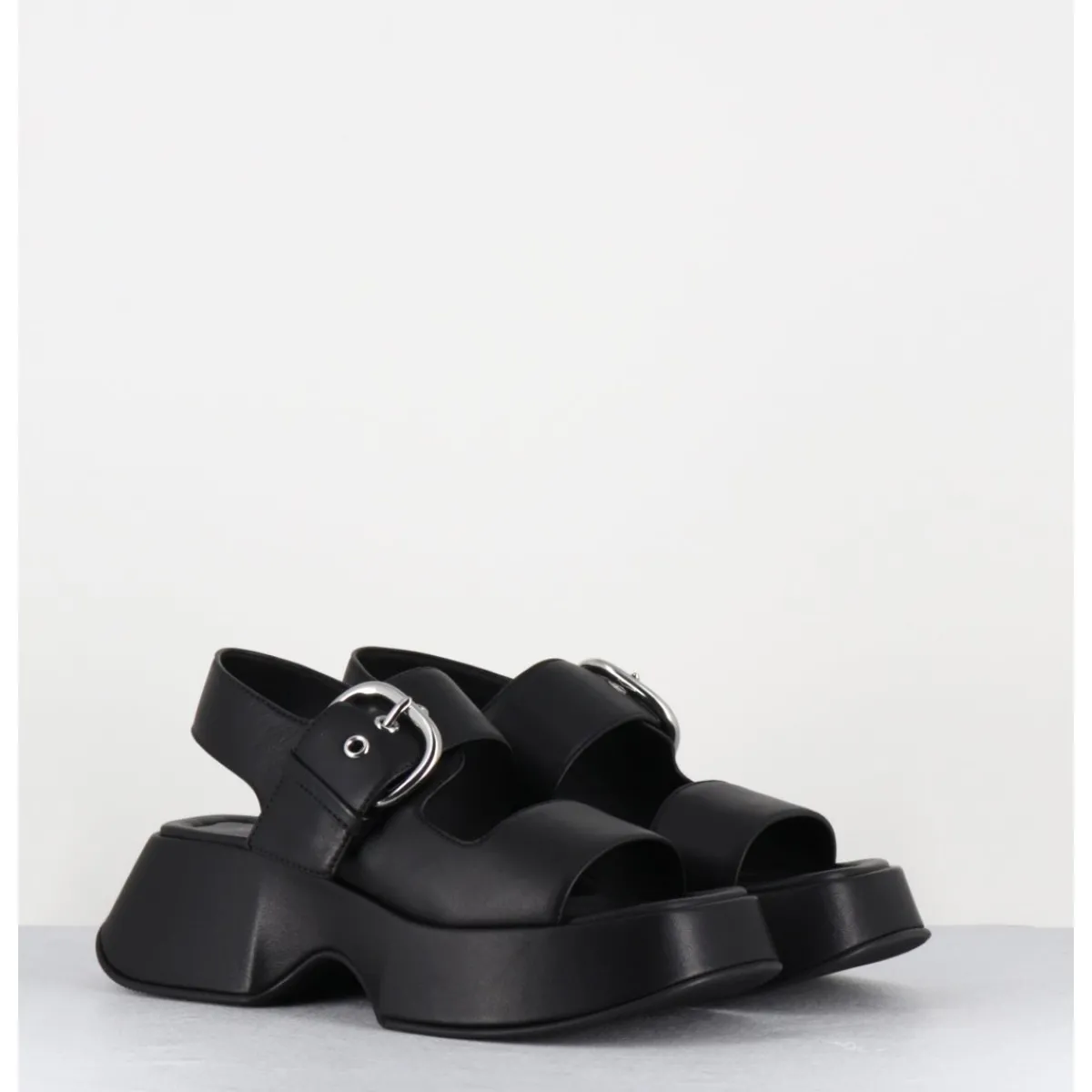Plateformes^VIC MATIE Sandales à plateforme en cuir & boucle argent - 1E1500D TRAVEL BLACK NOIR