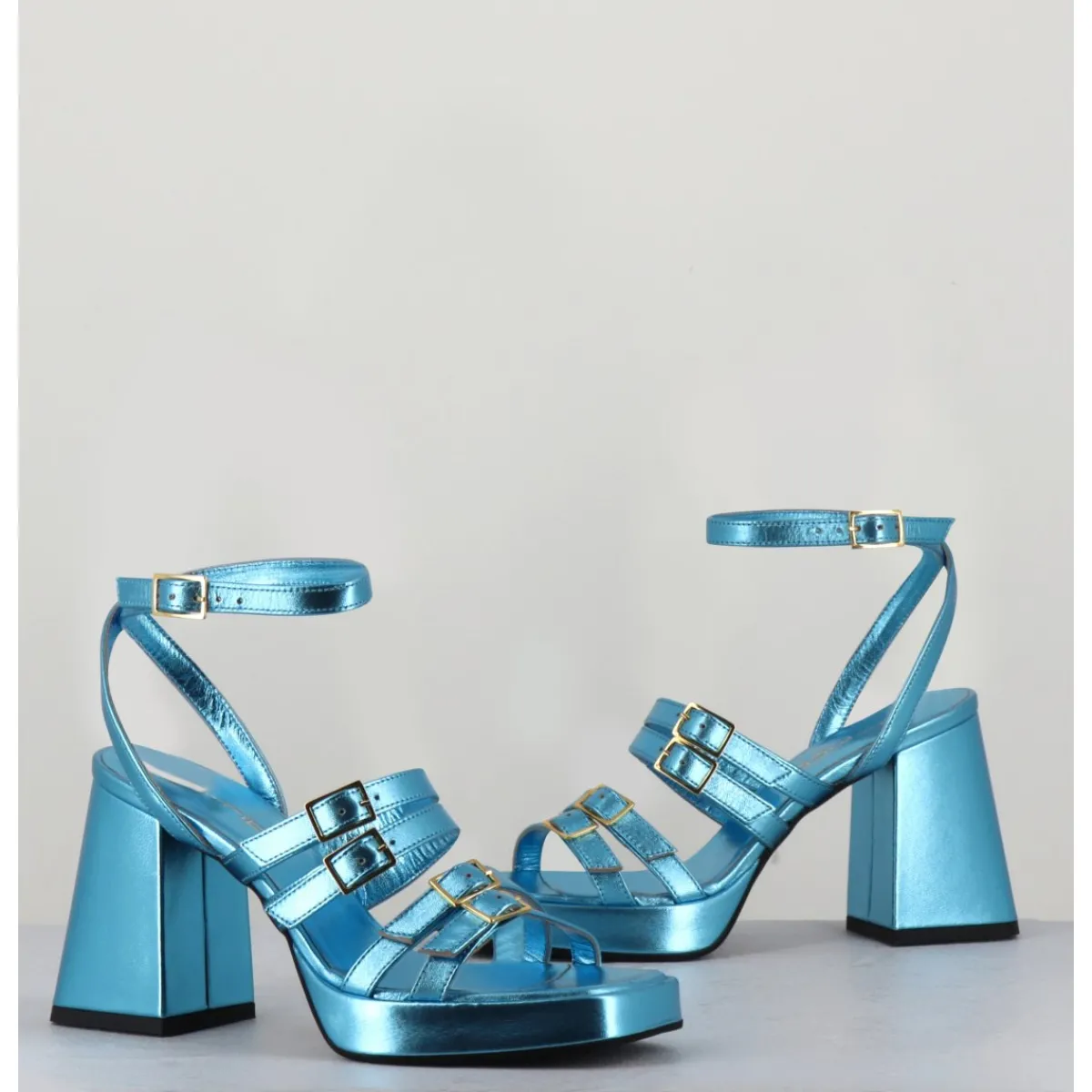 Plateformes^GARRICE LAB Sandales multi-brides à plateforme cuir métallisé - MINATE LAMINATO CELESTE BLEU