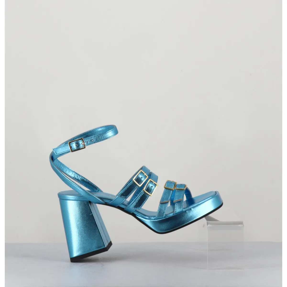 Plateformes^GARRICE LAB Sandales multi-brides à plateforme cuir métallisé - MINATE LAMINATO CELESTE BLEU