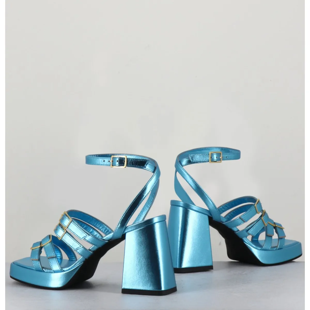 Plateformes^GARRICE LAB Sandales multi-brides à plateforme cuir métallisé - MINATE LAMINATO CELESTE BLEU