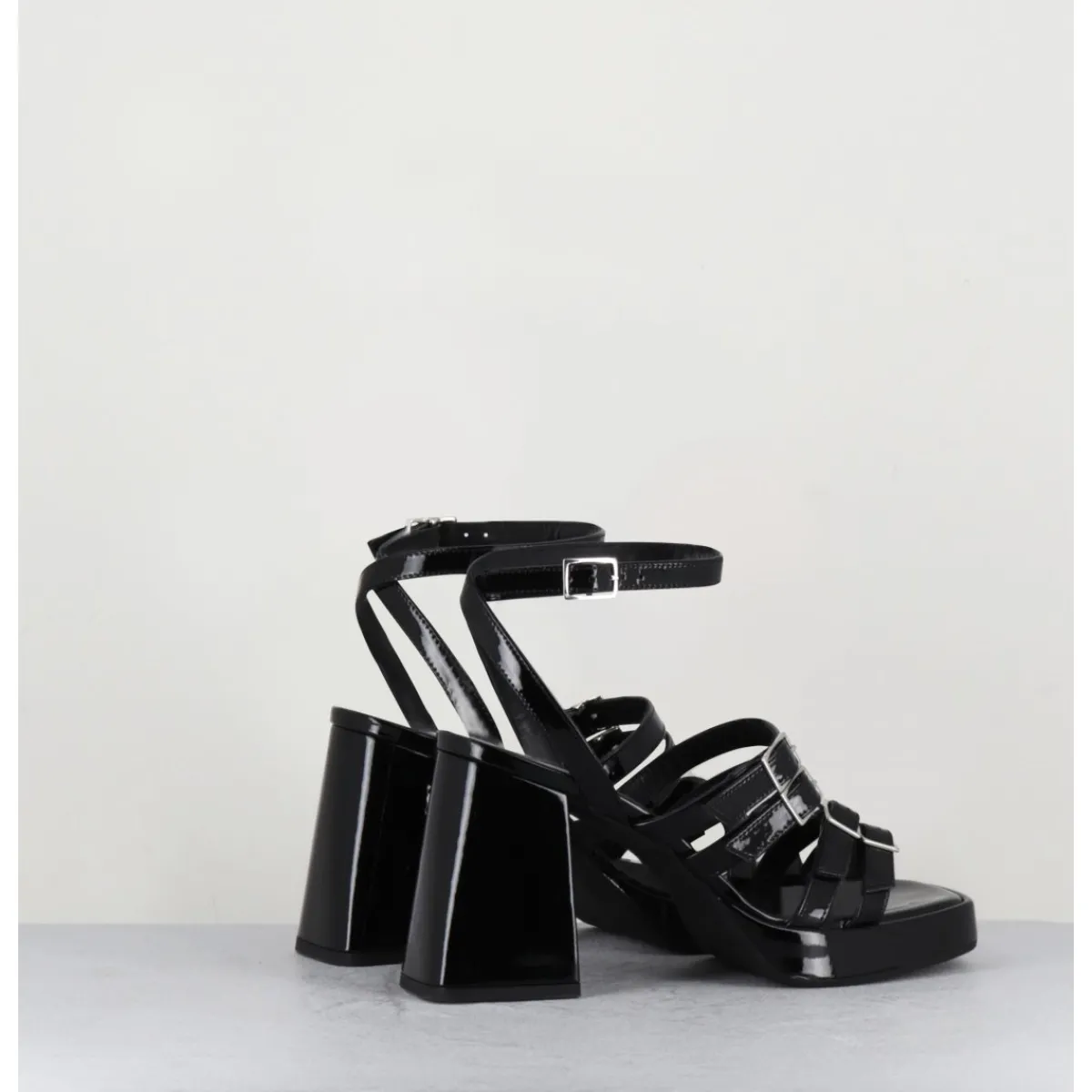 Plateformes^GARRICE LAB Sandales multi-brides à plateforme en cuir vernis - MINATE VERNICE NERO NOIR