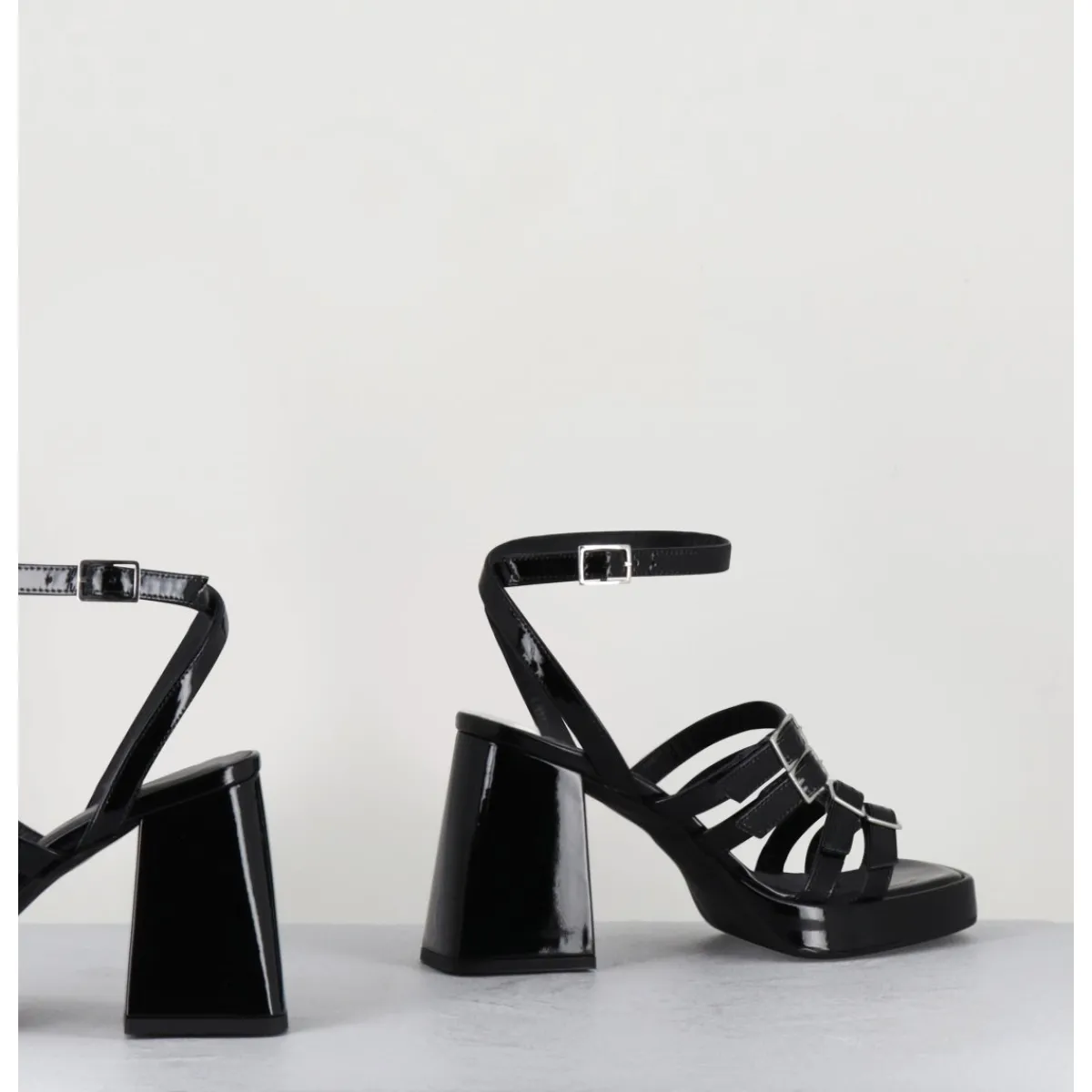 Plateformes^GARRICE LAB Sandales multi-brides à plateforme en cuir vernis - MINATE VERNICE NERO NOIR