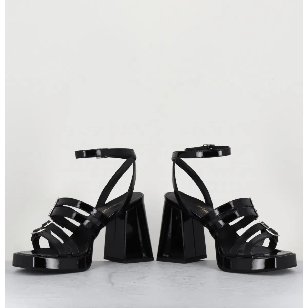 Plateformes^GARRICE LAB Sandales multi-brides à plateforme en cuir vernis - MINATE VERNICE NERO NOIR