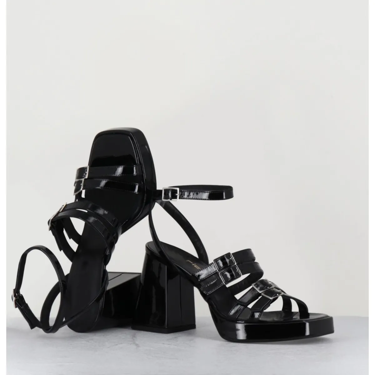 Plateformes^GARRICE LAB Sandales multi-brides à plateforme en cuir vernis - MINATE VERNICE NERO NOIR