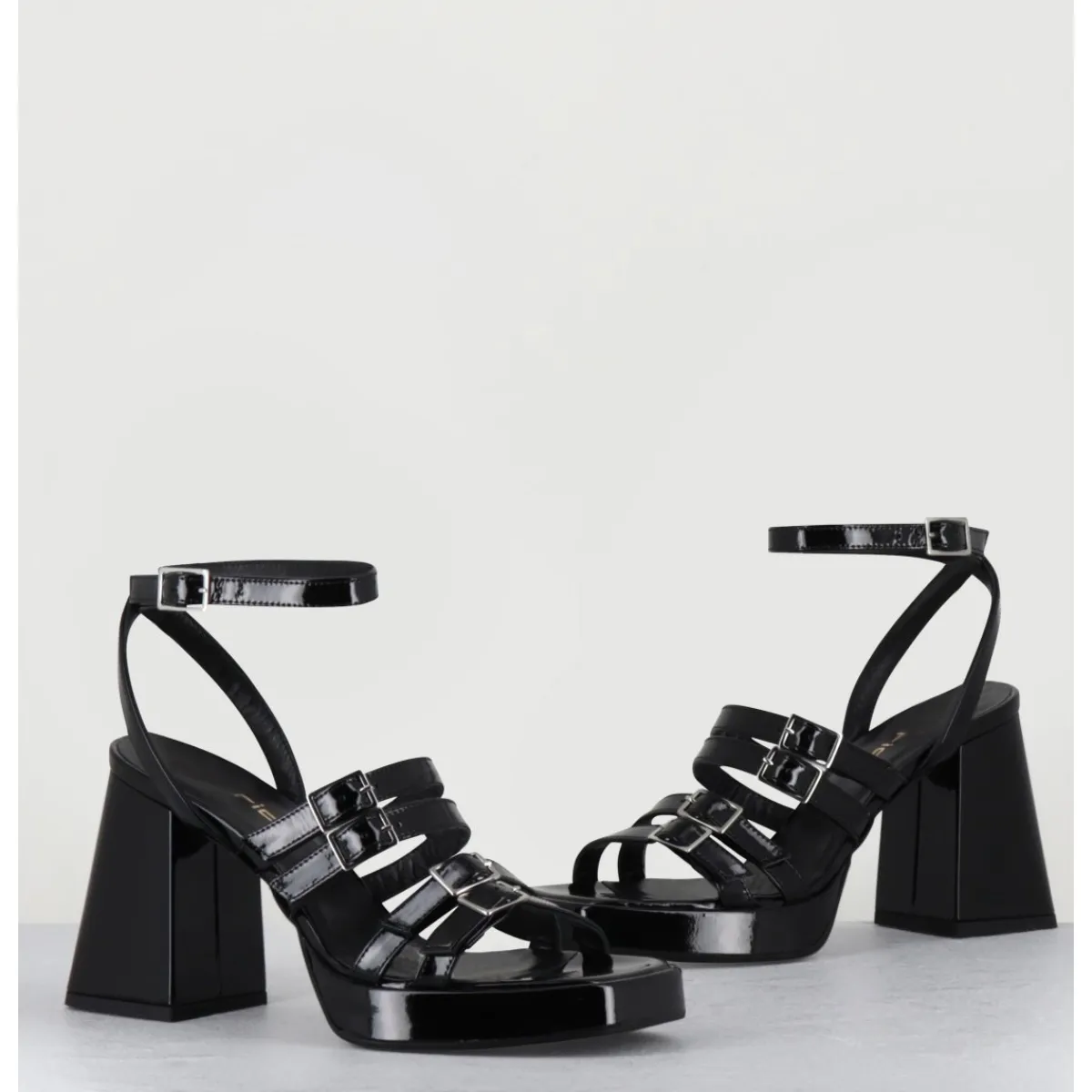 Plateformes^GARRICE LAB Sandales multi-brides à plateforme en cuir vernis - MINATE VERNICE NERO NOIR