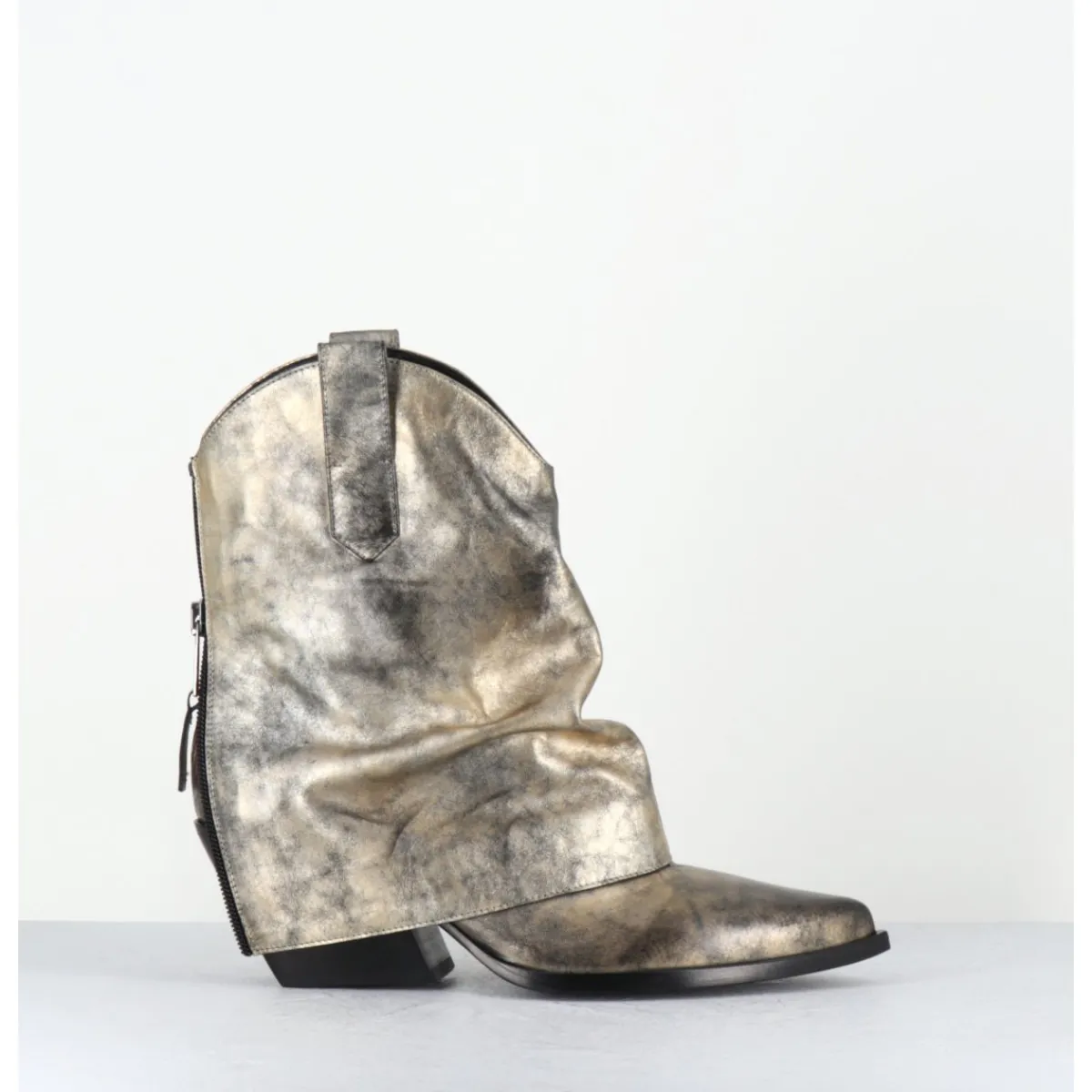 Boots | Santiags^ELENA IACHI Santiag guêtre zip cuir doré patiné - E3973 MISTER ORO DORE