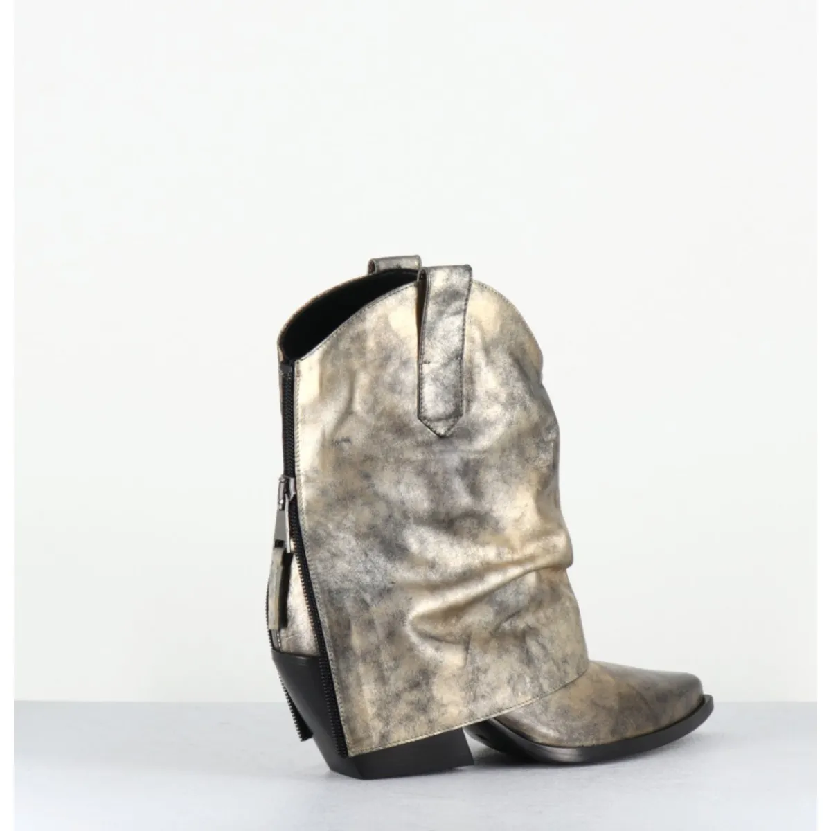 Boots | Santiags^ELENA IACHI Santiag guêtre zip cuir doré patiné - E3973 MISTER ORO DORE