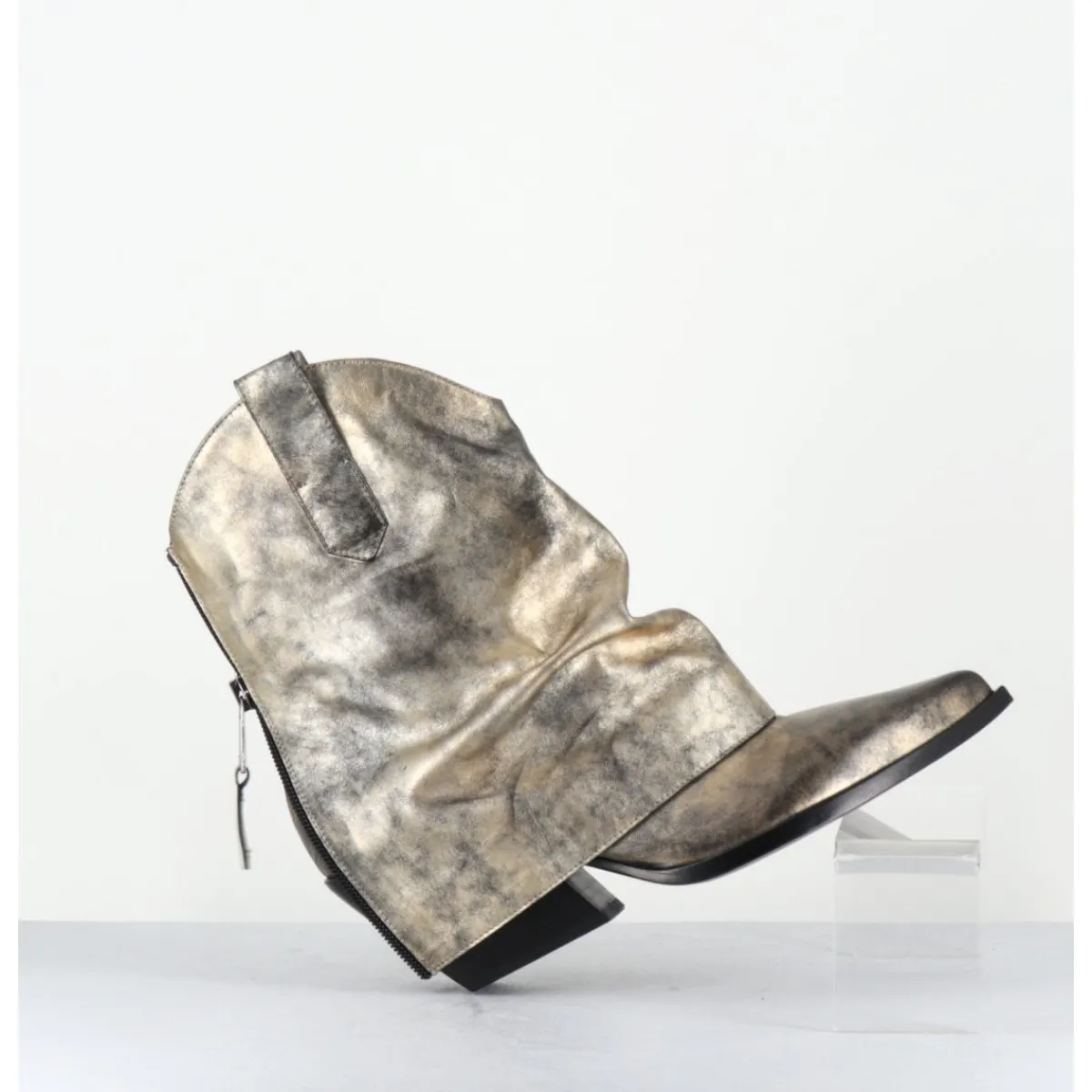 Boots | Santiags^ELENA IACHI Santiag guêtre zip cuir doré patiné - E3973 MISTER ORO DORE