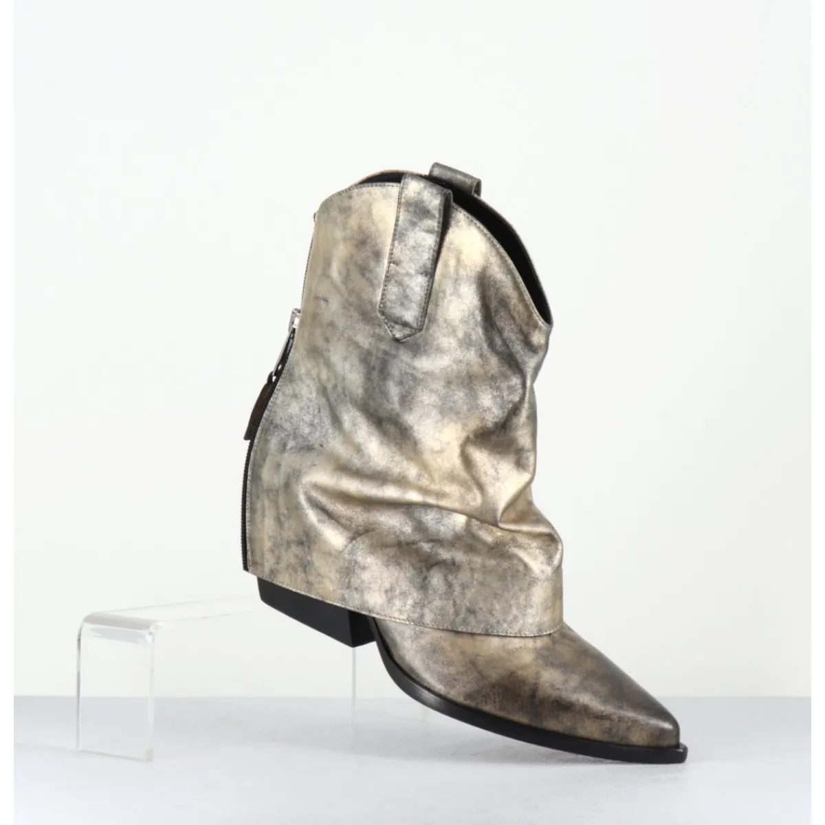 Boots | Santiags^ELENA IACHI Santiag guêtre zip cuir doré patiné - E3973 MISTER ORO DORE