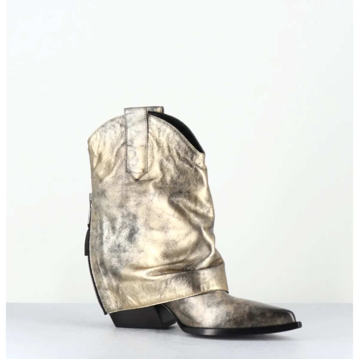 Boots | Santiags^ELENA IACHI Santiag guêtre zip cuir doré patiné - E3973 MISTER ORO DORE