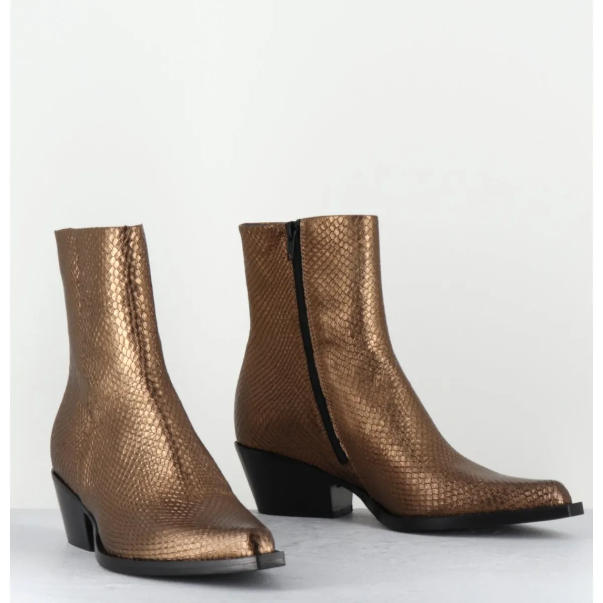 Boots | Santiags^GARRICE LAB Santiags en cuir effet serpent doré - SEBERO PITON OLD GOLD DORE