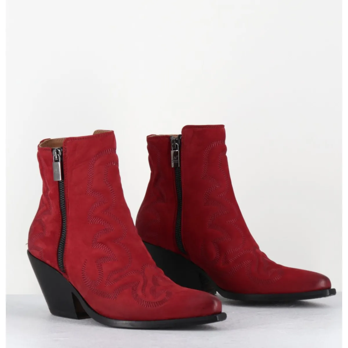 Boots | Santiags^JO GHOST Santiags en daim s surpiqures traditionnelles - 4916 KATHY RED ROUGE