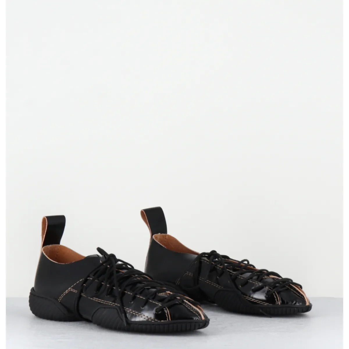 Chaussures | Ballerines^MIISTA Sneakers longs lacets cuir surpiqûres beiges - PRUDENCE BLACK LACE NOIR
