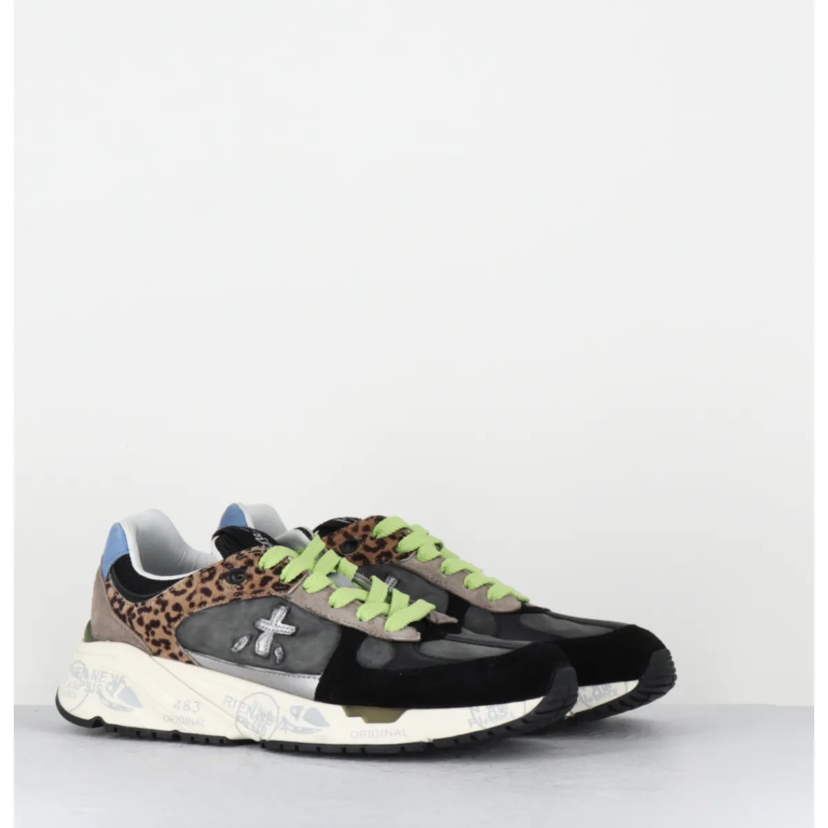 Sneakers^PREMIATA Sneakers 90s en toile anthracite détails leopard - MASED 6435