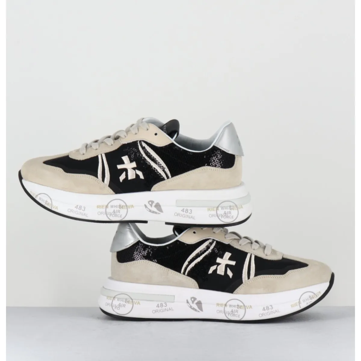Sneakers^PREMIATA Sneakers ultra légère cuir & toile nylon sequins- CASSIE 6720 NOIR