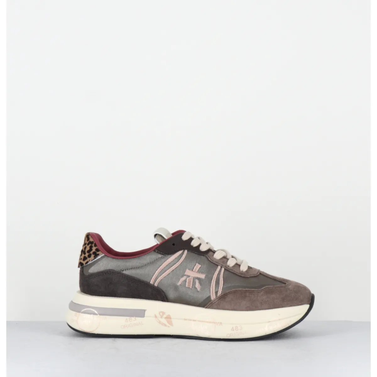 Sneakers^PREMIATA Sneakers ultra légère cuir & toile taupe détails léopard - - CASSIE 7003 GRIS