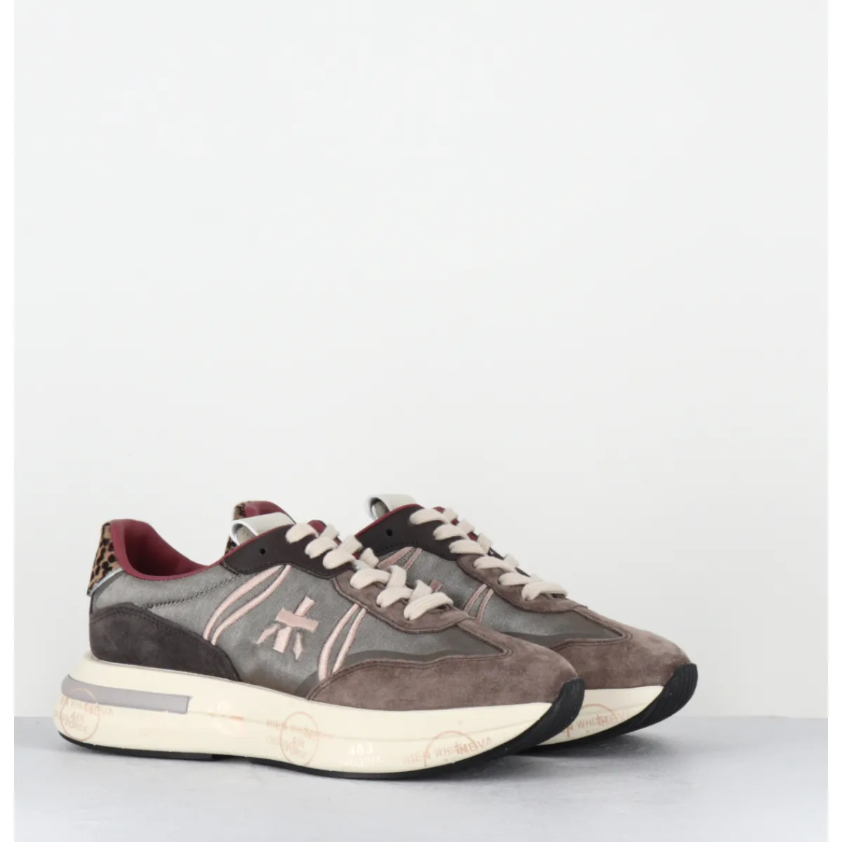 Sneakers^PREMIATA Sneakers ultra légère cuir & toile taupe détails léopard - - CASSIE 7003 GRIS