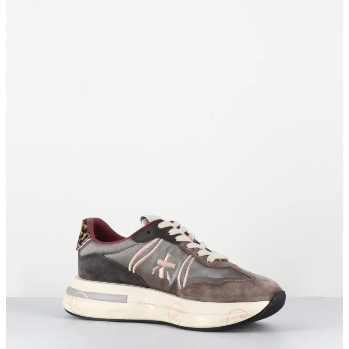 Sneakers^PREMIATA Sneakers ultra légère cuir & toile taupe détails léopard - - CASSIE 7003 GRIS