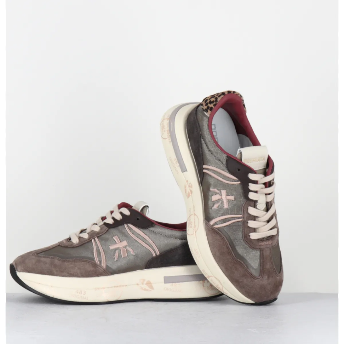 Sneakers^PREMIATA Sneakers ultra légère cuir & toile taupe détails léopard - - CASSIE 7003 GRIS