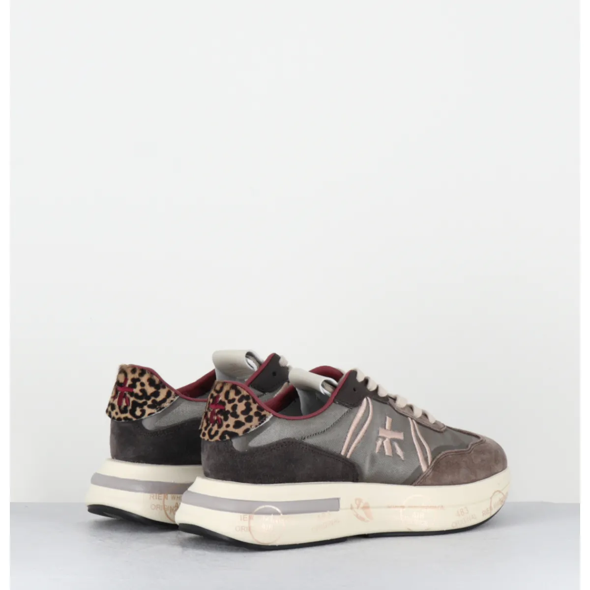 Sneakers^PREMIATA Sneakers ultra légère cuir & toile taupe détails léopard - - CASSIE 7003 GRIS