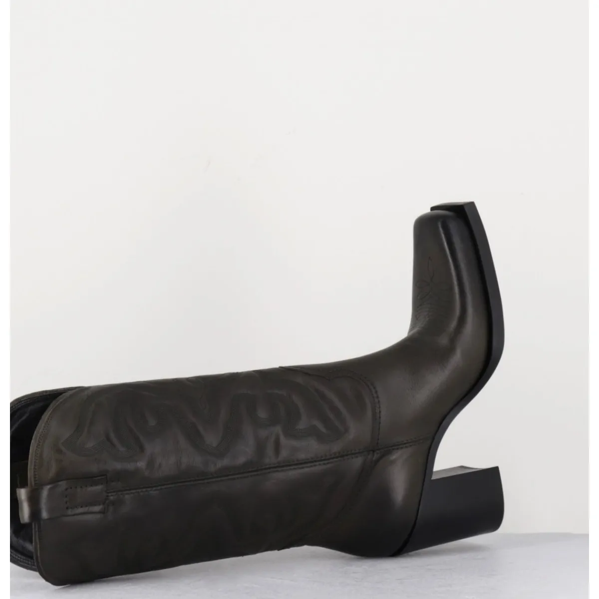 Bottes | Boots^ELENA IACHI Texan boots bout carré en cuir khaki & surpiqures - E3660 MILITARE