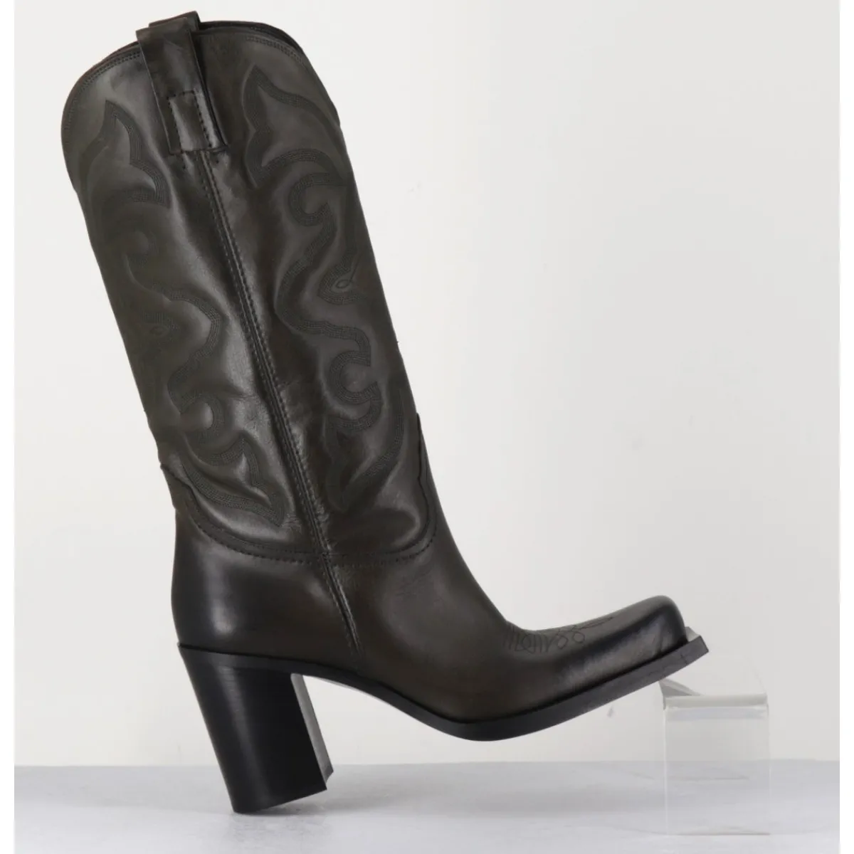 Bottes | Boots^ELENA IACHI Texan boots bout carré en cuir khaki & surpiqures - E3660 MILITARE