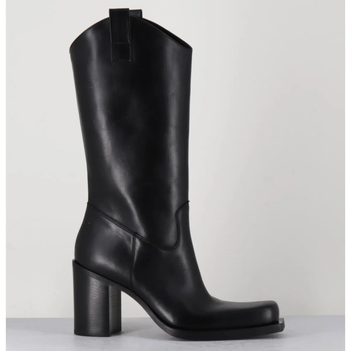 Bottes | Boots^ELENA IACHI Texan boots bout carré en cuir - E3656 NERO NOIR