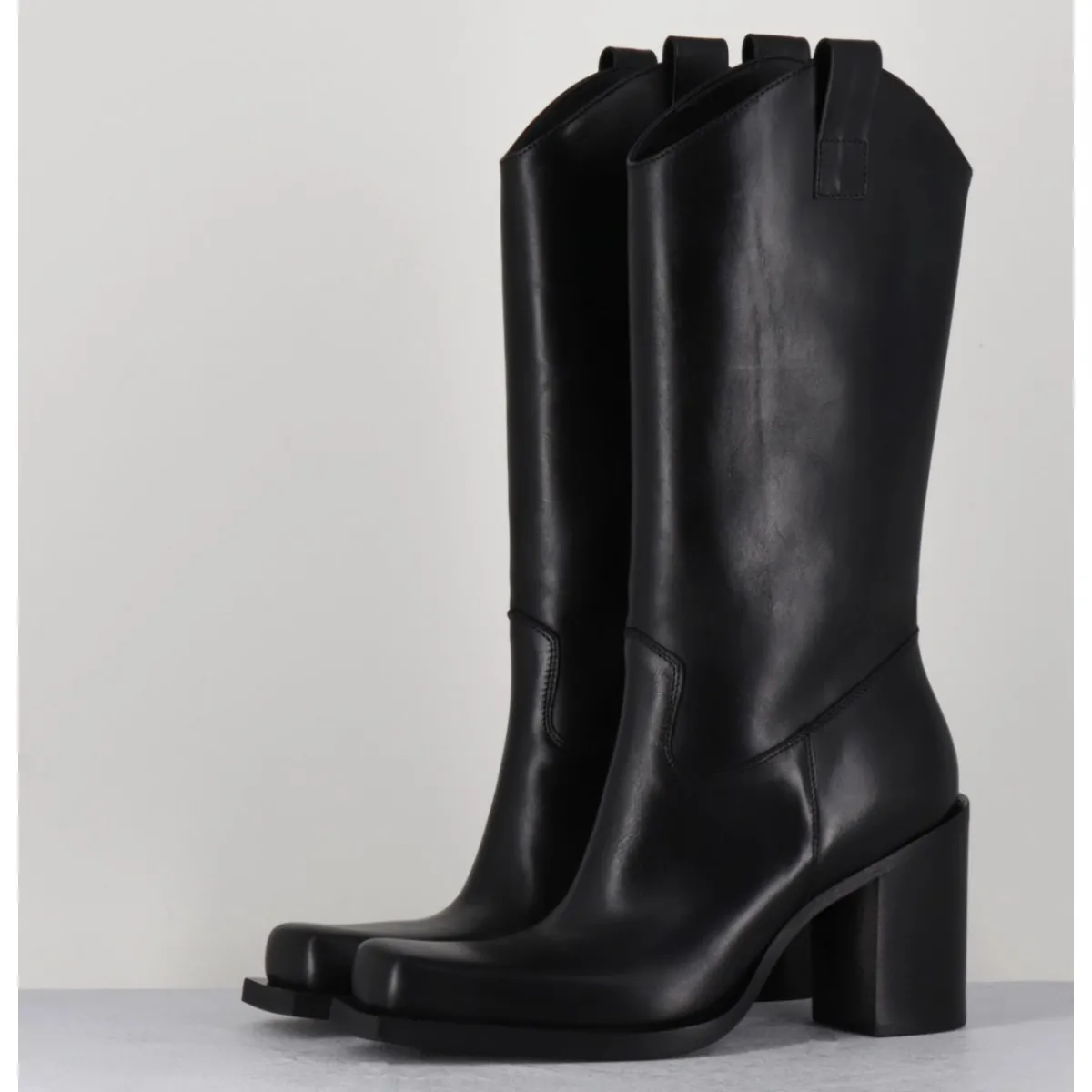 Bottes | Boots^ELENA IACHI Texan boots bout carré en cuir - E3656 NERO NOIR